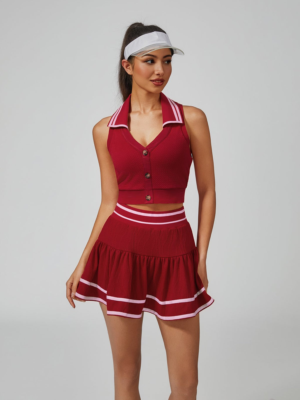Collegiate Stripes Pleated Tennis Skirt Red