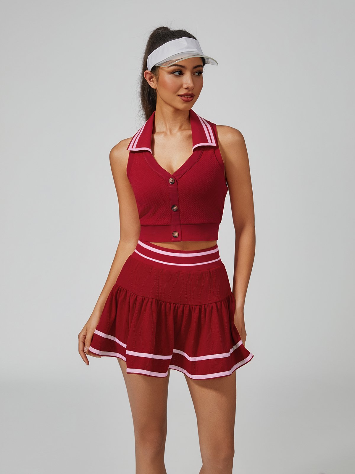 Collegiate Stripes Pleated Tennis Skirt Red