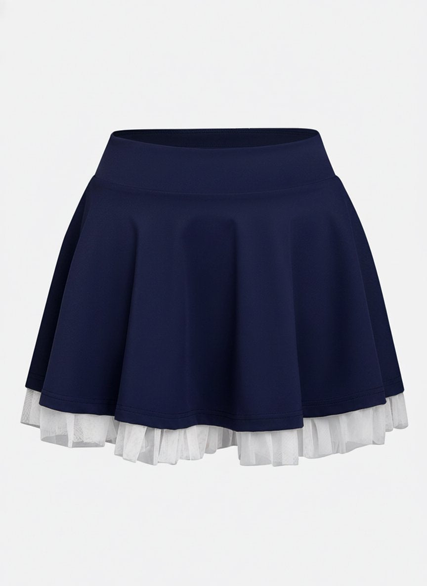 Mesh-Trimmed High-Elastic Waist Tennis Skirt