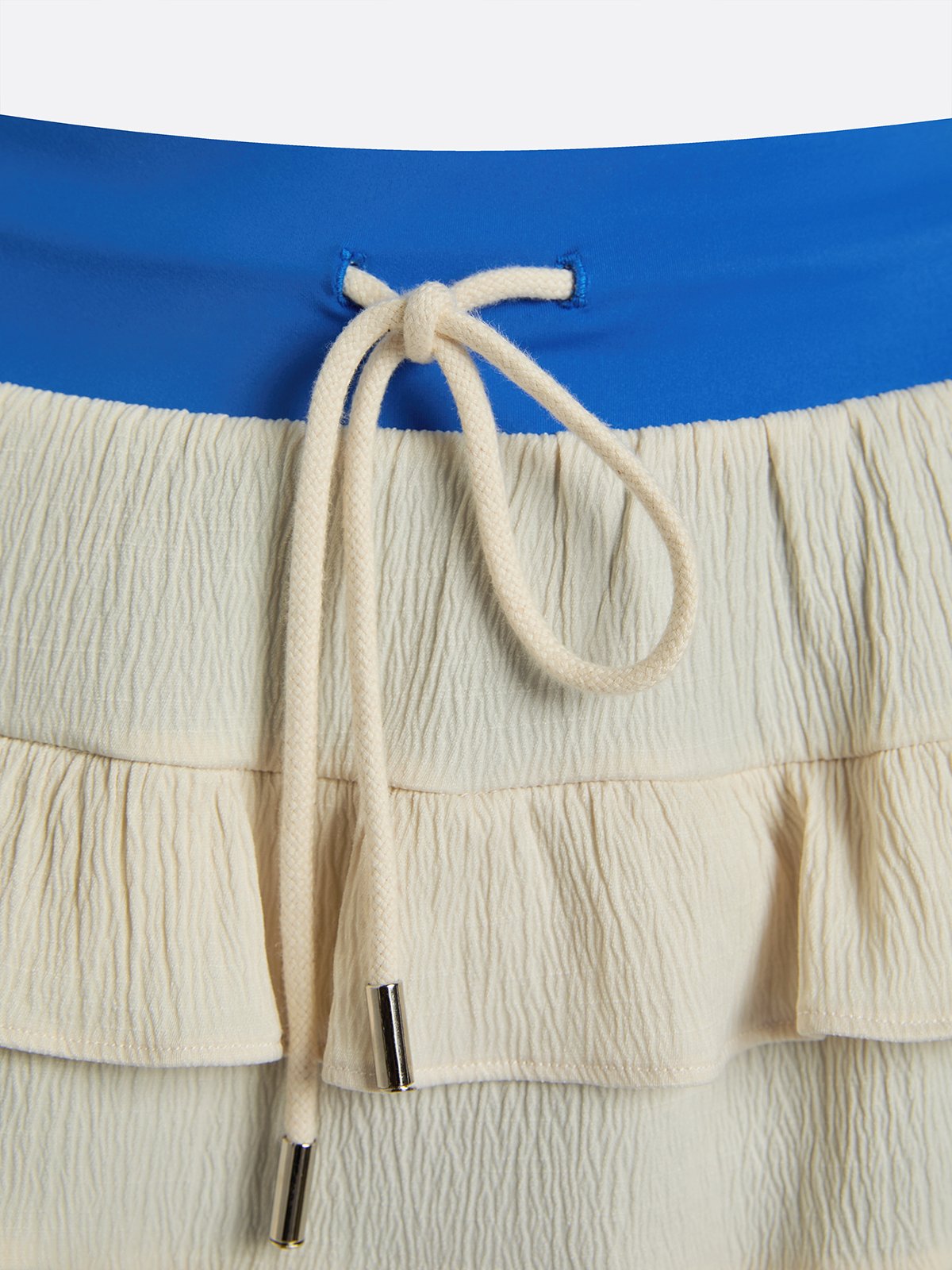 Contrast Waist Tiered Ruffles Tennis Skirt Beige