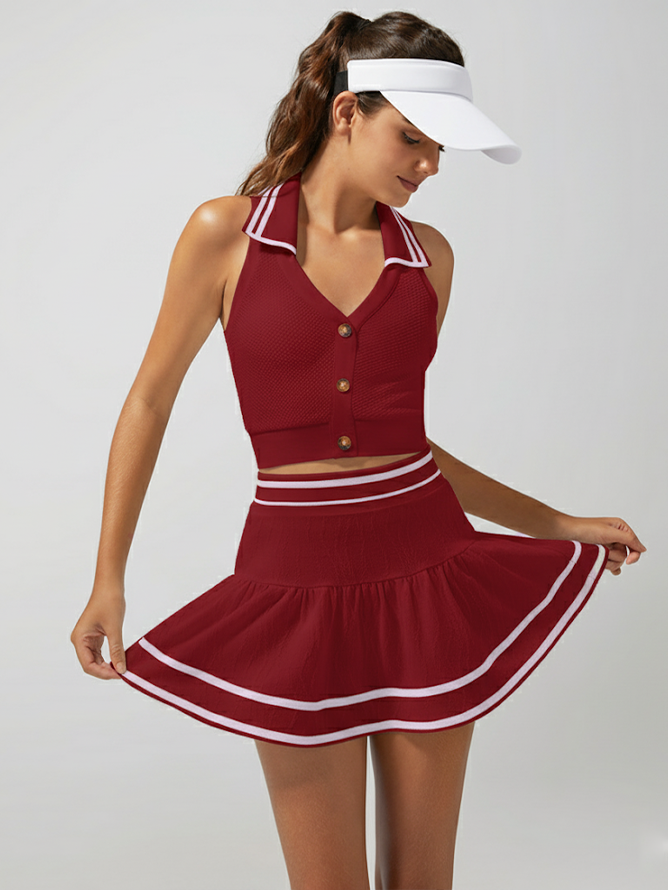 Buckle Polo Crop Tank Top Red