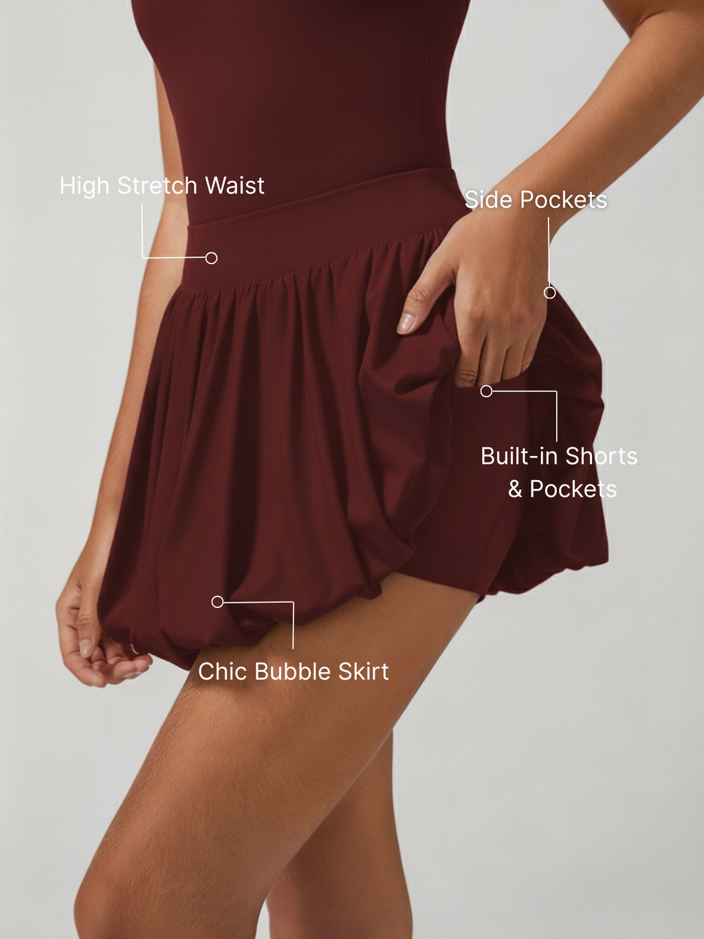 Pocket Stitching Bubble Tennis Skirt