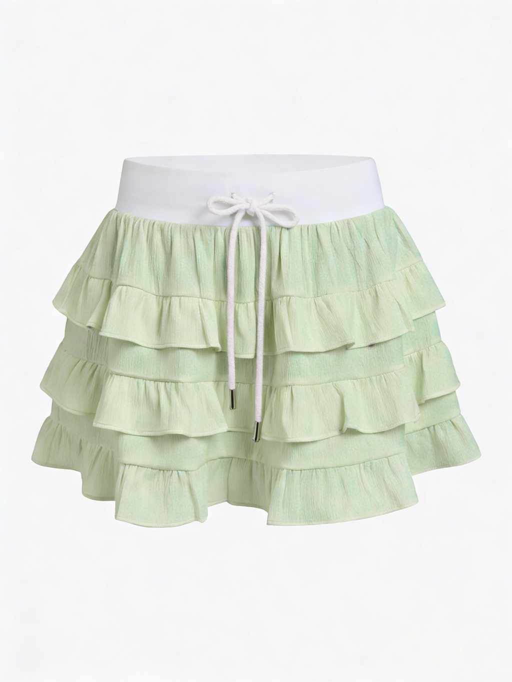 Contrast Waist Tiered Ruffles Tennis Skirt Green