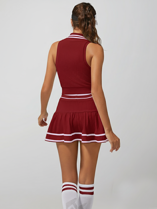 Collegiate Stripes Pleated Tennis Skirt Red