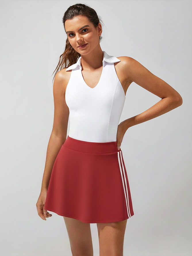 Retro Side Stripe Back Pleated A-line Golf Skirt