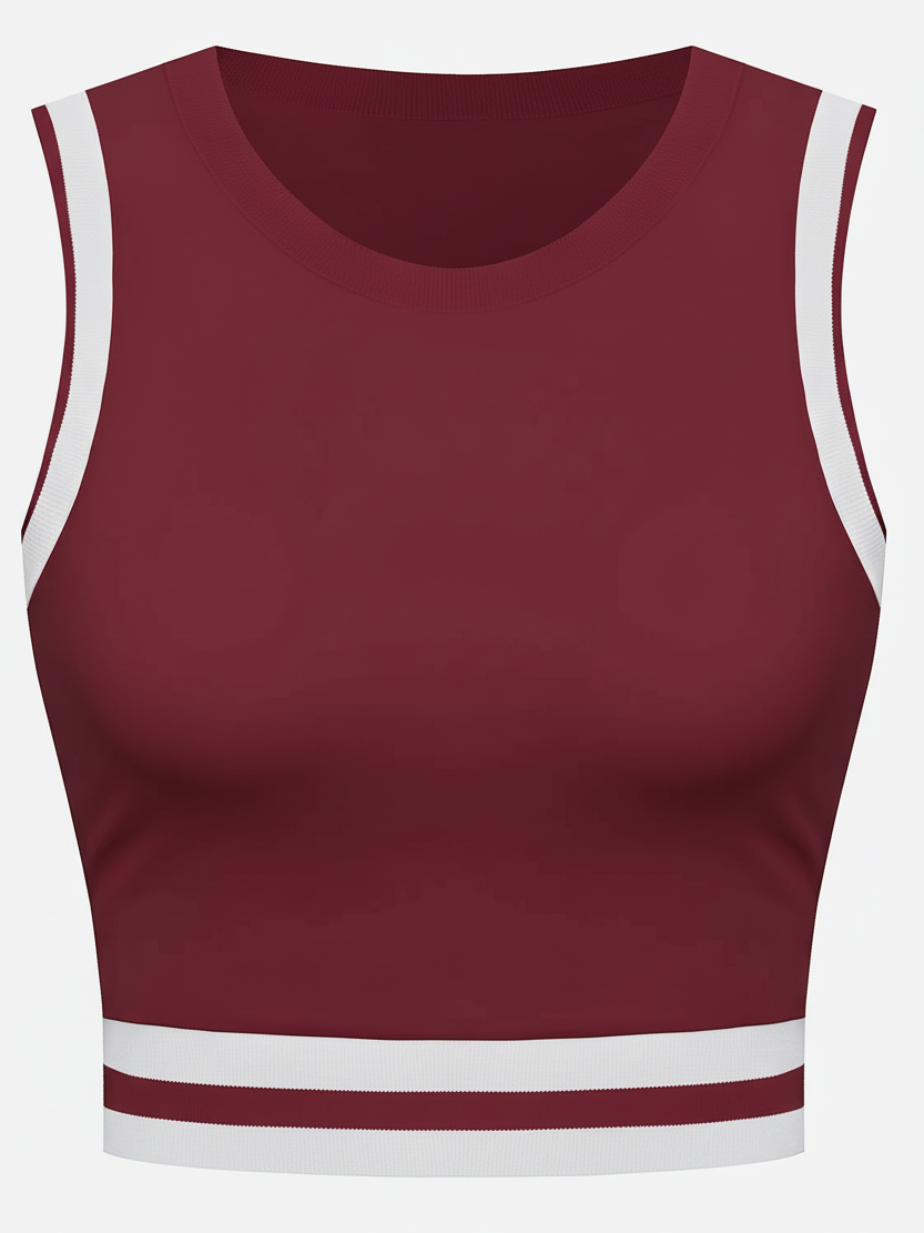 Seamless Ribbed Performance Fabric Crew Neck Crop Tank Top