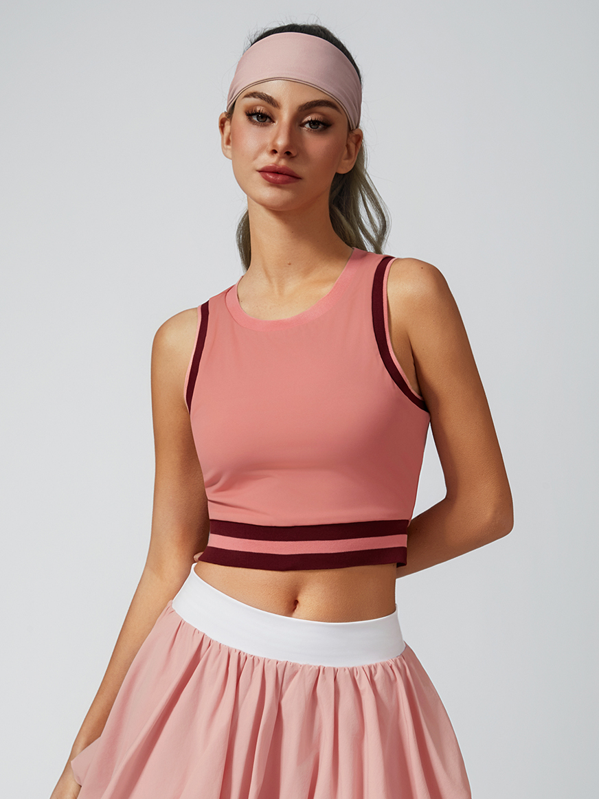 Seamless Ribbed Performance Fabric Crew Neck Crop Tank Top