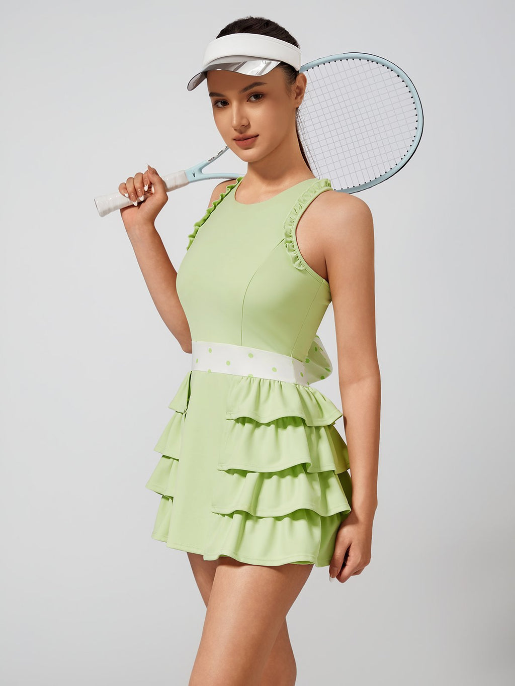 Built-in Bra Bow Folds Crew Neck Sleeveless Tennis Dress