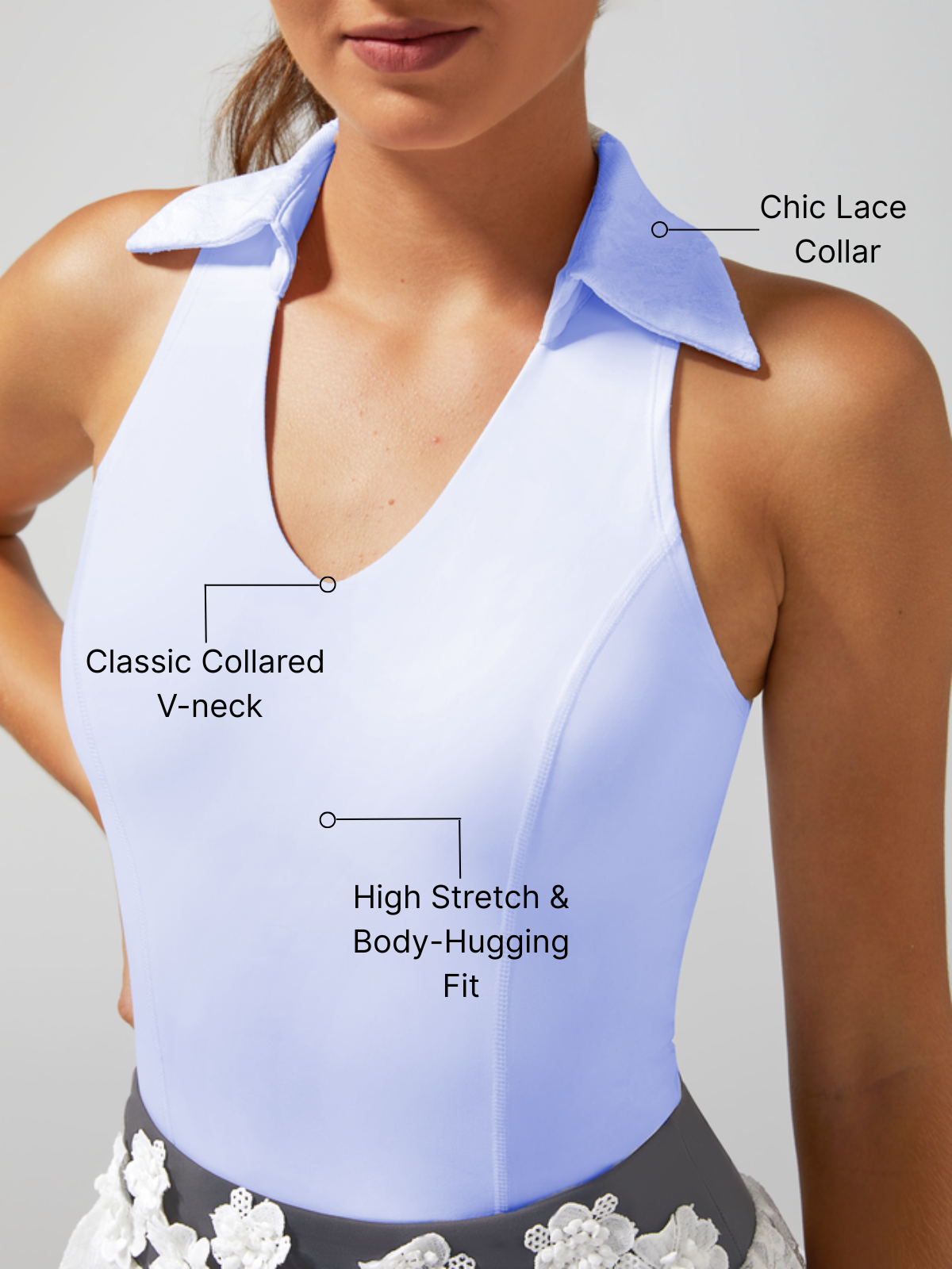 High Elasticity Lace Polo Crop Tank Top