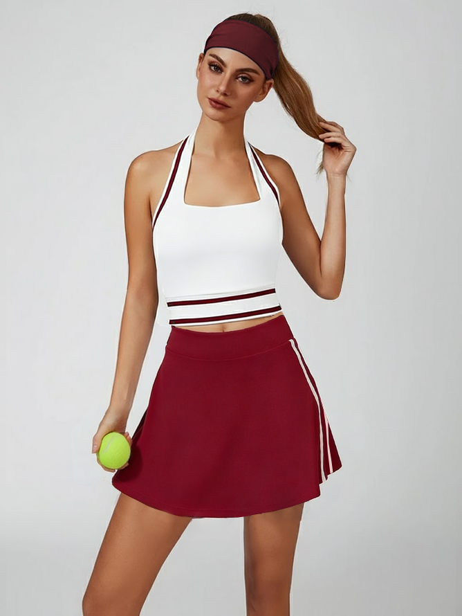 Retro Side Stripe Back Pleated A-line Golf Skirt