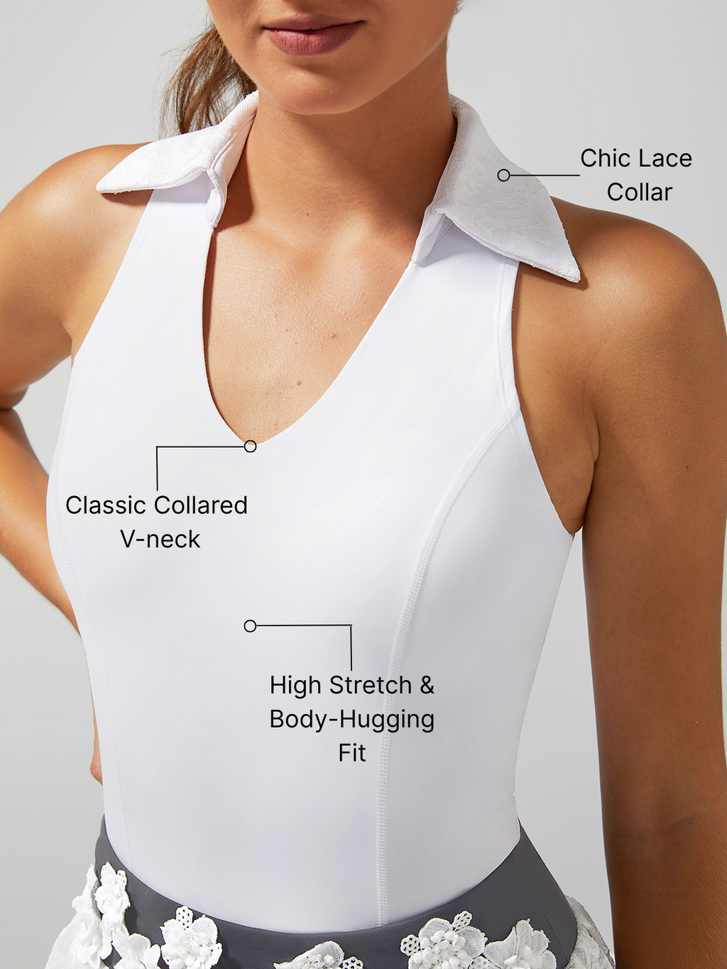 High Elasticity Lace Polo Crop Tank Top