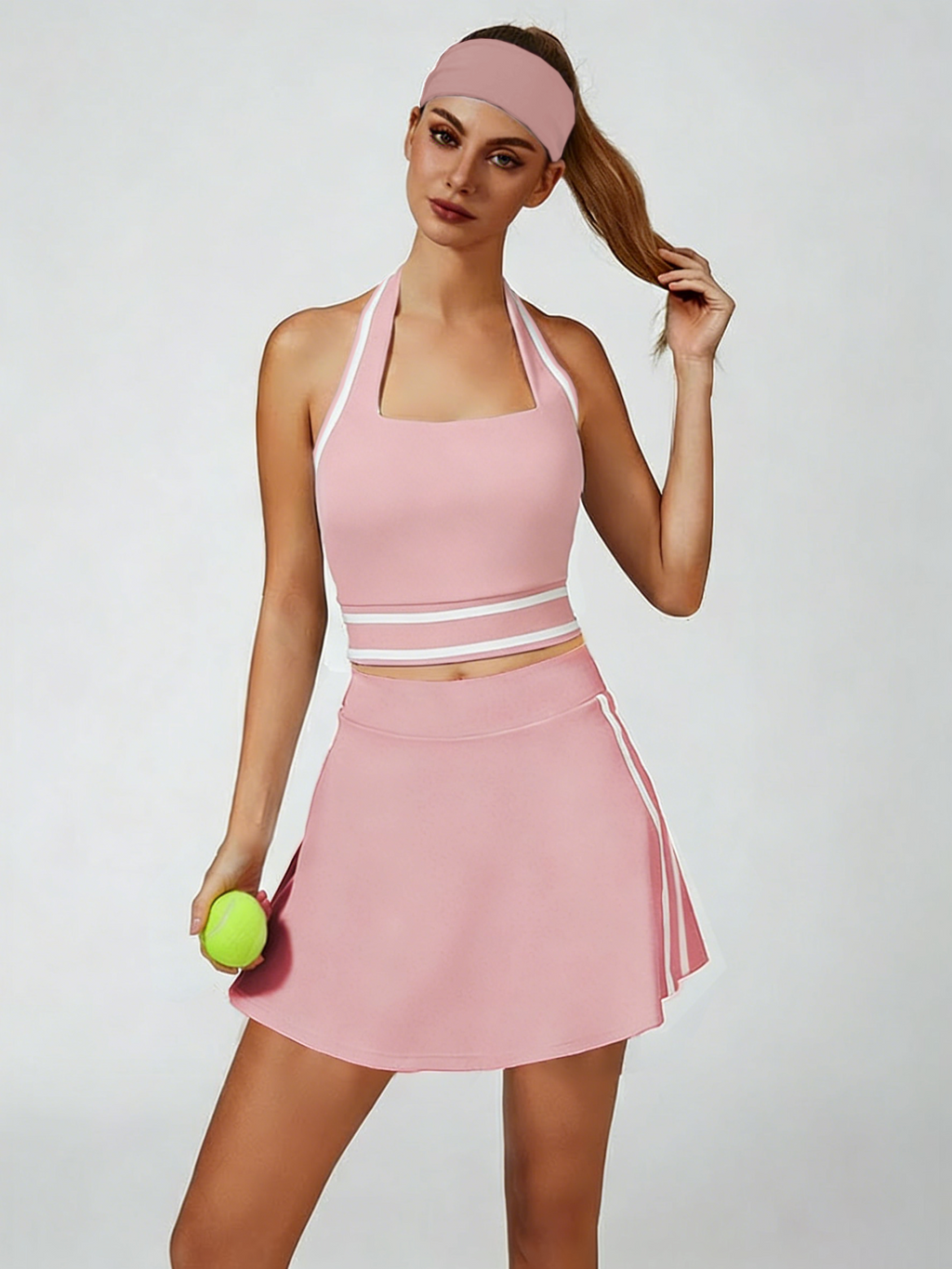 Cute Bow Halter Neckline Crop Tank Top with Built-in Bra