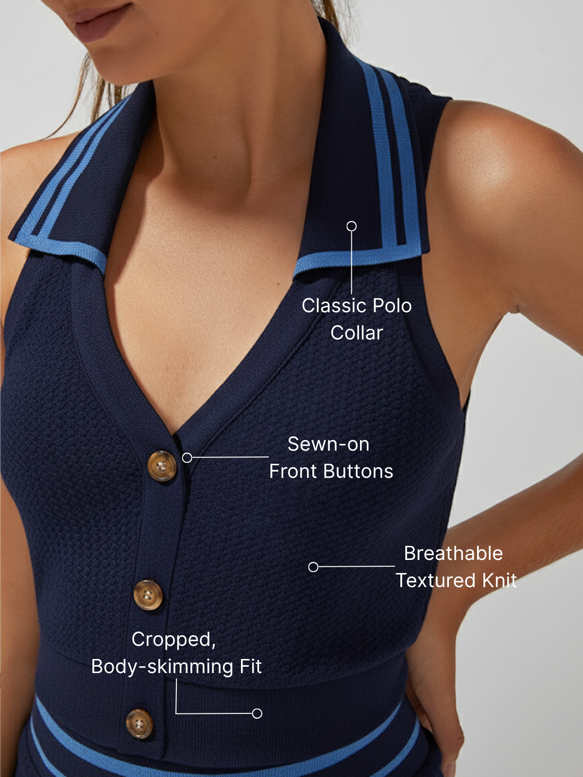 Buckle Polo Crop Tank Top Navy Blue