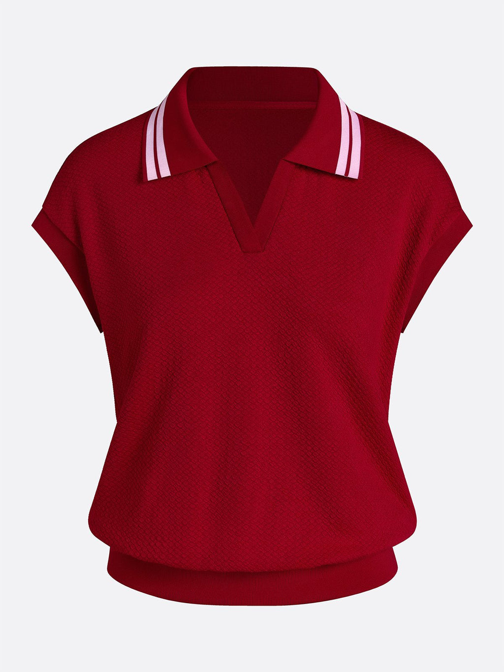 Contrast Tipping V-Neck Loose Polo Top