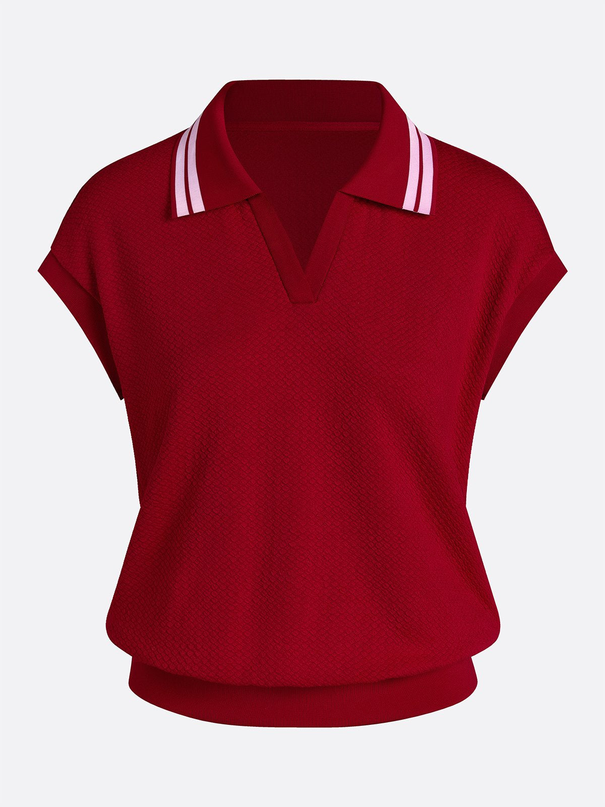 Contrast Tipping V-Neck Loose Polo Top