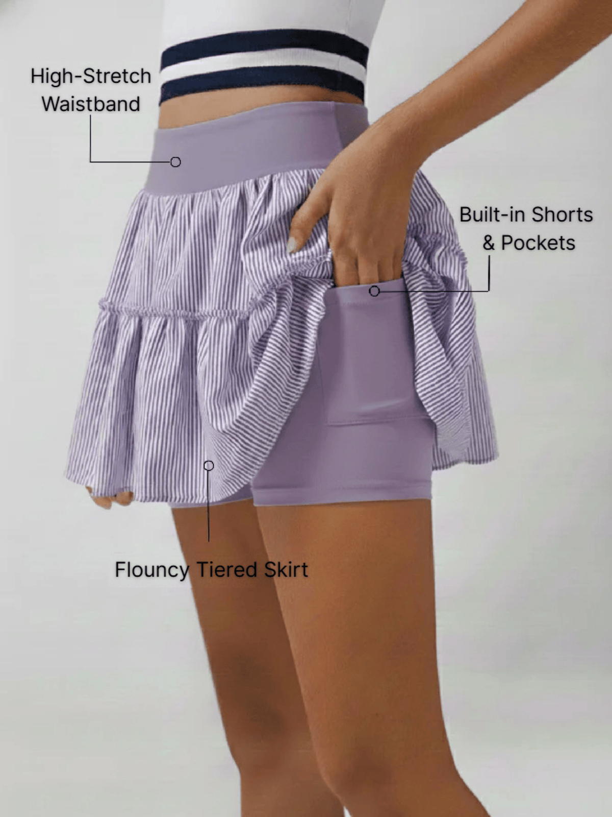 High-stretch Waistband Bow Tennis Skirt Purple