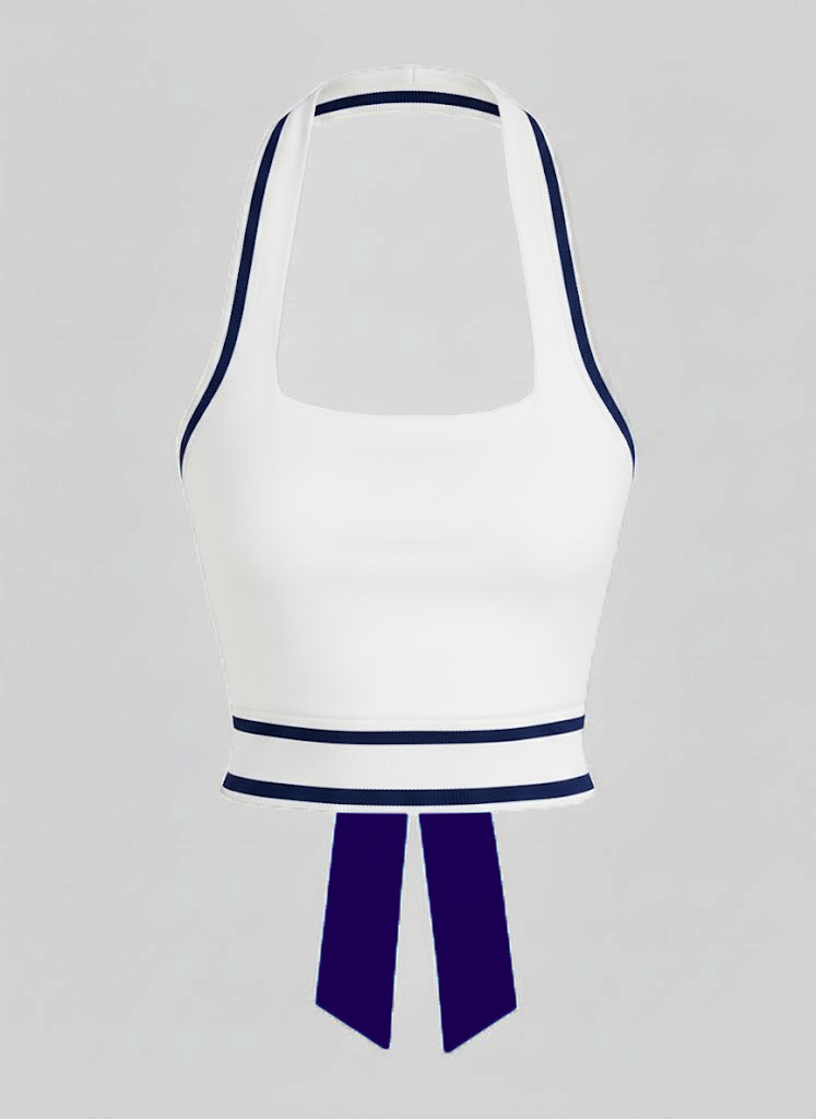 Cute Bow Halter Neckline Crop Tank Top with Built-in Bra Purplish Blue