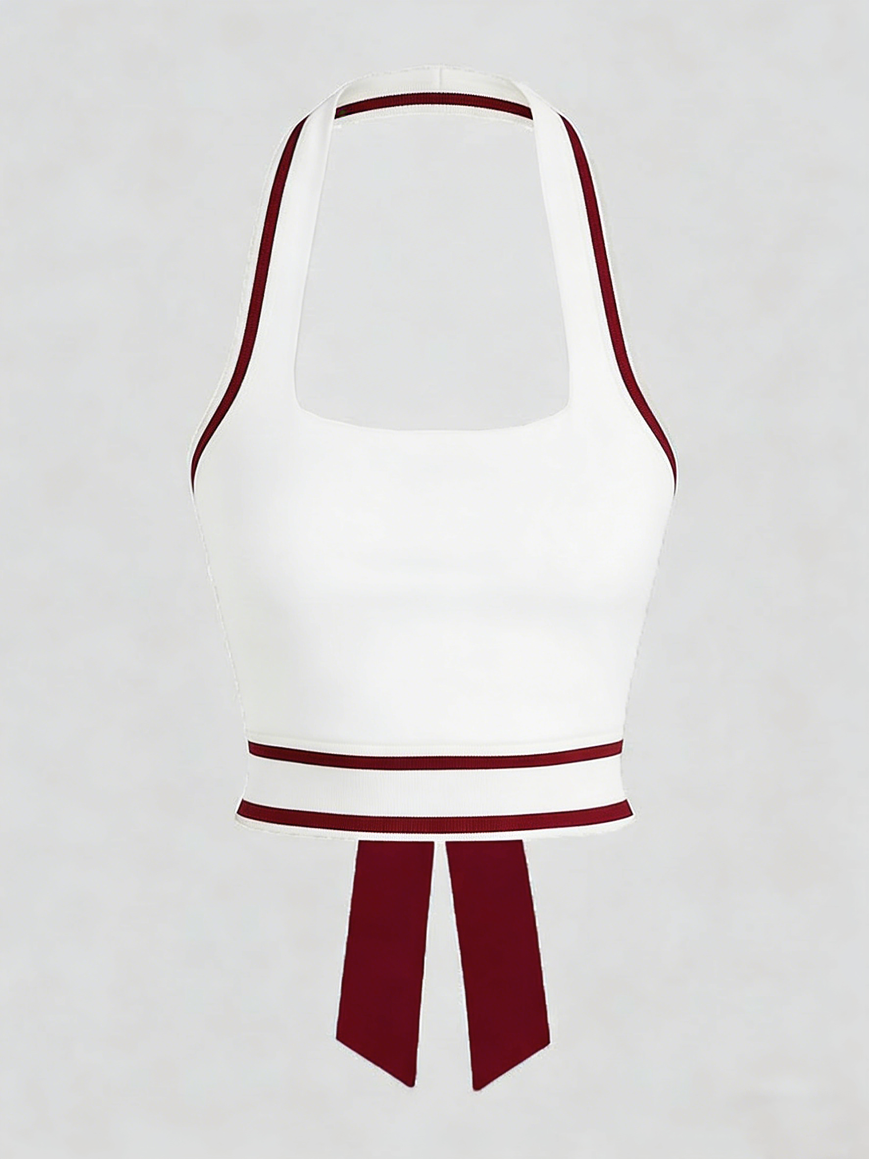 Cute Bow Halter Neckline Crop Tank Top with Built-in Bra Pink