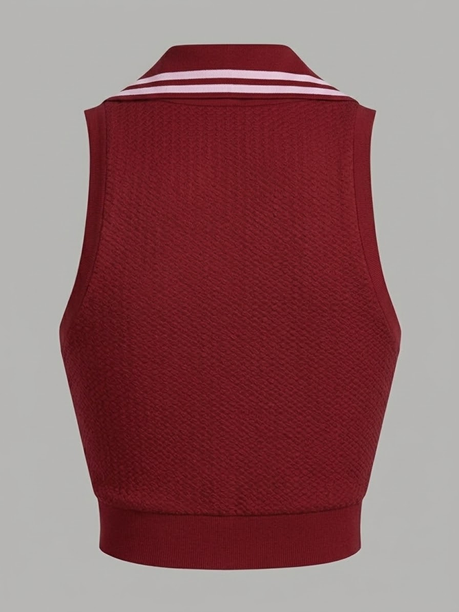 Buckle Polo Crop Tank Top Red