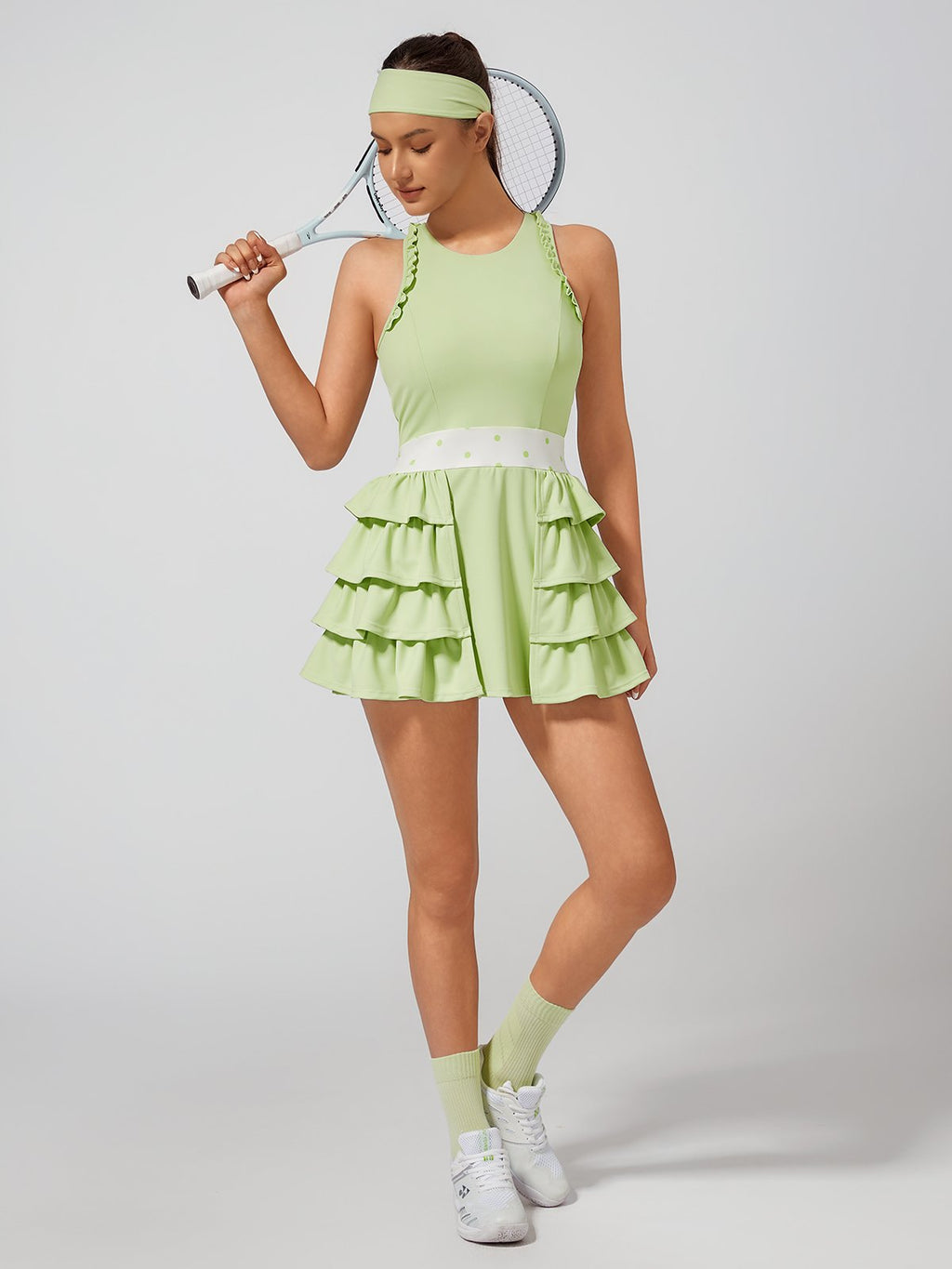 Built-in Bra Bow Folds Crew Neck Sleeveless Tennis Dress