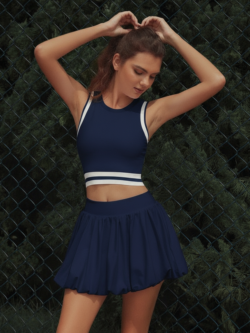 Pocket Stitching Bubble Tennis Skirt Burgundy